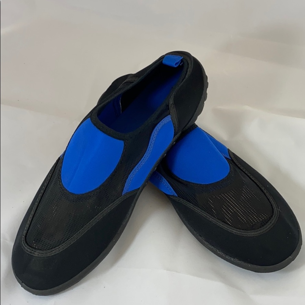 Royal blue & black swimming or water shoes.